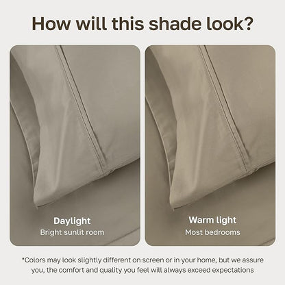 California Design Den Split King Sheets Sets for Adjustable Bed - Soft 100% Cotton Sheets, 400 Thread Count Sateen, Deep Pockets, Durable Bedding - Taupe