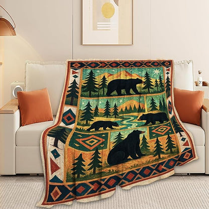 Cabin Bear Blanket Super Soft Warm Fluffy Fleece Flannel Animal Throw Blanket Cozy Fuzzy Plush Stuff Bedding Blankets Gifts for Women Kids Boys Girls Adults 60"X50"