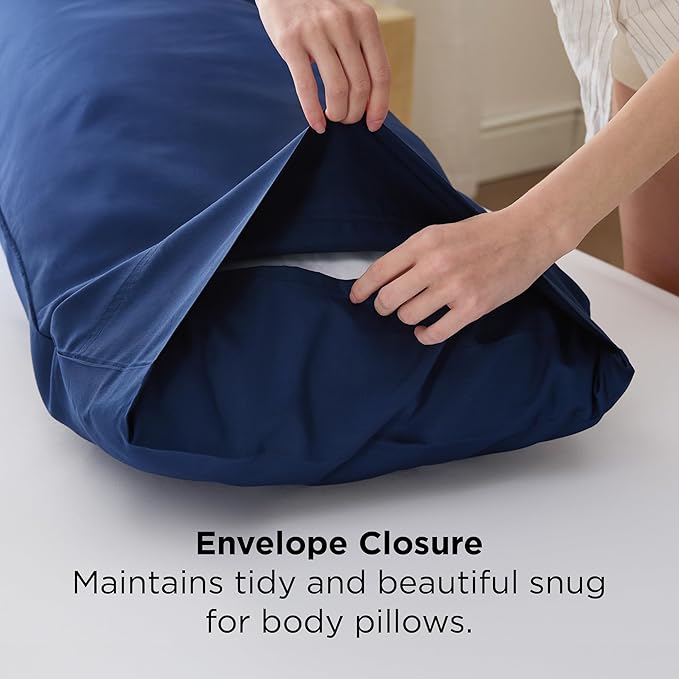 Bedsure Body Pillow Cover - Navy Long Cooling Pillow Cases, PureWoven 100% Rayon Derived from Bamboo, Cool Body Pillowcase with Envelope Closure for Women, Men, 1 Pack, 20x54 Inches
