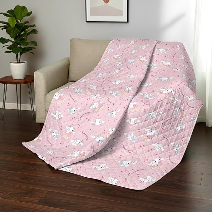 Northwest Sanrio Cinnamoroll Reversible Quilted Throw, Kawaii Cherry Cupcake Pattern, for Anime Fans, Game Room, Chair or Couch, 60 x 80 Inches