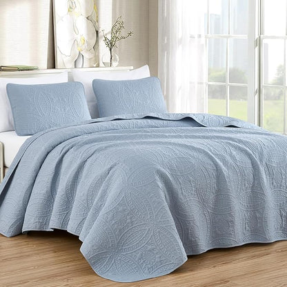 Chezmoi Collection Austin King Oversized Bedspread Set, 3-Piece Pinsonic Quilted Lightweight Microfiber Bedspread Coverlet, Cool Gray | Oversized, Lightweight, Fade Resistant