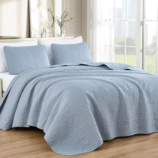 Chezmoi Collection Austin King Oversized Bedspread Set, 3-Piece Pinsonic Quilted Lightweight Microfiber Bedspread Coverlet, Cool Gray | Oversized, Lightweight, Fade Resistant