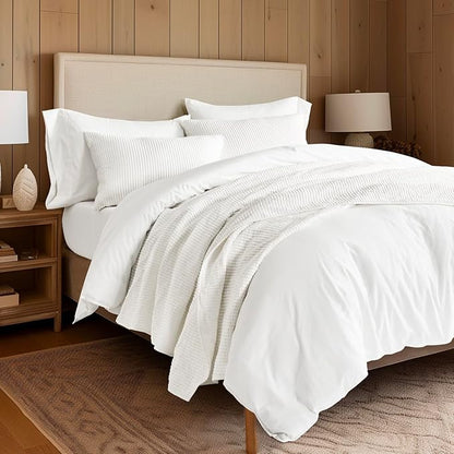 EVERGRACEHOME Cotton Coverlet Set King Size 3 Pieces, Lightweight Soft Ribbed Matelassé Bedspread Quilt Set, Cozy Oversized Quilted Bedding Set with 2 Pillow Shams for All Seasons, Ivory White