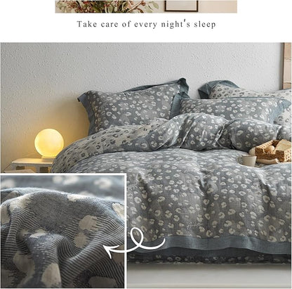 mixinni Leopard Duvet Cover King Size, Premium Yarn-Dyed Jacquard Cotton Duvet Cover with Grey Leopard Print, Farmhouse Bedding Set with 2 Pillowcases Perfect for Him and Her-(King Size, Grey)