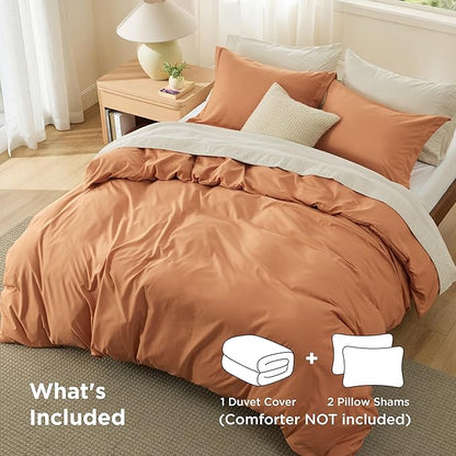 Bedsure Duvet Cover Queen Size - Soft Double Brushed Bedding Set for Kids & Adults, Zipper Closure, 3 Pieces, Includes 1 Duvet Cover (90"x90") & 2 Pillow Shams, NO Comforter, Burnt Orange
