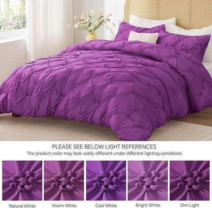 BEDELITE Purple Twin Comforter Set - 2 Peices Boho Pintuck Bedding Comforter Sets, Lightweight Soft & Warm Twin Bedding Sets with 1 Pillowcase for All Season