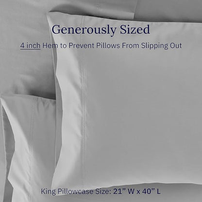 CALIFORNIA DESIGN DEN Luxuriously Soft Hotel Quality 600 Thread Count, 100% Cotton Set of 2 Cases, Crisp & Cool Pillow Cases King Size Set of 2, Fits King Pillows (Light Gray)