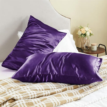 BEDELITE Satin Pillowcase for Hair and Skin, Super Soft and Cooling Similar to Silk Pillow Cases 2 Pack with Envelope Closure, Gift for Women Men(20"x36" King Size, Plum Purple)