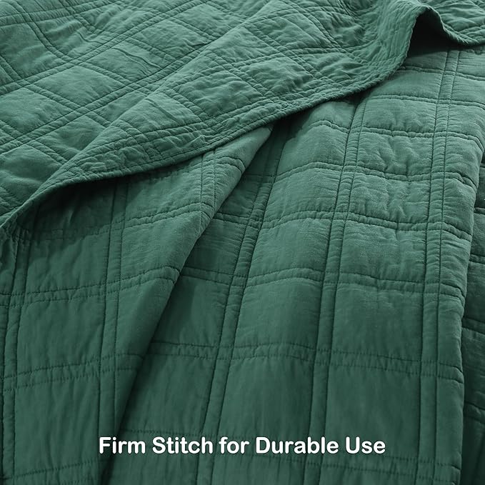 HORIMOTE HOME 100% Cotton Quilt Set King Size, Dark Green Pre-Washed Bedspreads Coverlet Set in Geometric Pattern, Cozy Lightweight Stitching Decorative Bedding Cover with 2 Shams for All Season