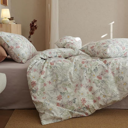 Floral Twin XL Comforter Set Down Alternative Girls Bedding Set 100% Cotton Farmhouse Fluffy Boho Bedding Comforter Sets Puffy Machine Washable Soft Lightweight Bed Comforter with 2 Pillowcases