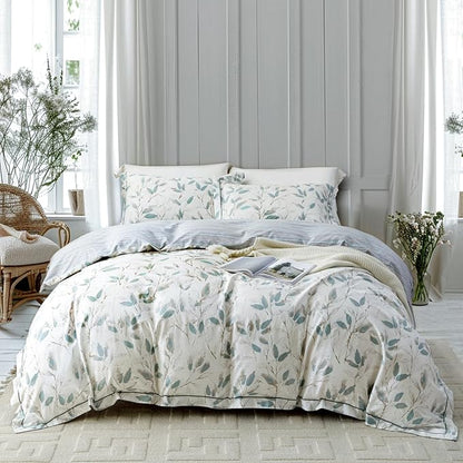 OAITE Duvet Cover Set Queen Size Floral Pattern 500 Thread Count Ultra Soft 100% Cotton Duvet Cover Sets 3-PC, Breathable Duvet Cover with Zipper Closure & Corner Ties