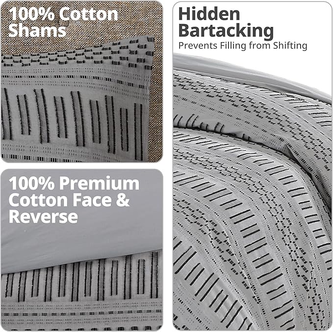 INK+IVY Luxurious Cotton-Bedding Set - Mid Century Trendy Geometric Design, All Season Cozy-Cover With Matching-Shams, King/Cal King, Rhea Jacquard Grey/Black