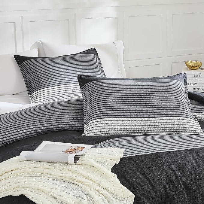 Litanika Comforter King Size Set Black White Grey - 3 Pieces Lightweight Bedding Comforter Set, Fluffy Down Alternative Comforter (1 Comforter, 2 Pillowcases)