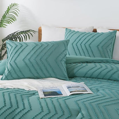 Andency Grayish Teal Twin/Twin XL Comforter Set, Twin Bed Comforter for College Dorm Girls Boys Kids Boho Soft Warm Cute Comforter, 2 Pieces Aesthetic Chevron Bohemian Bedding Set