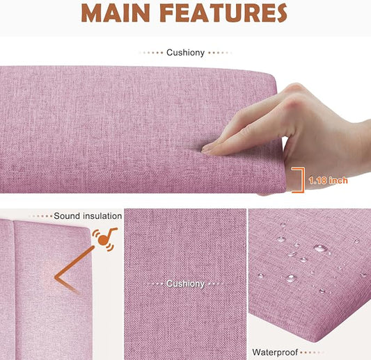 IFNOW Wall Mounted Headboard, Peel and Stick Panels, Light Pink, King | 3D Soundproof Acoustic Padding, Reusable and Removable Tufted fabric Bed Headboard for bedroom (12 Panels, 10" x 24")