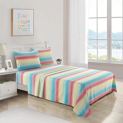 Heritage Kids 3-Piece Twin Sheet Set,Rainbow Ombre Print,Includes Fitted Sheet, Flat Sheet & Pillowcase, Soft Microfiber Bedding for Kids,Multicolor