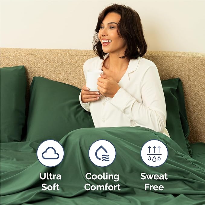 King 6 Piece Sheet Set - Comfy Breathable & Cooling - Ultra Soft Hotel Luxury Bedding Set w/ 8-16 Inch Deep Pockets - 1 Flat & 1 Fitted Sheet & 4 Pillowcases - Cozy, Wrinkle Free & Easy Care - Emerald