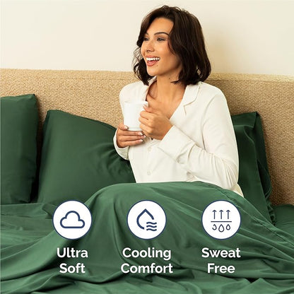 Full 6 Piece Sheet Set - Comfy Breathable & Cooling - Ultra Soft Hotel Luxury Bedding Set w/ 8-16 Inch Deep Pockets - 1 Flat & 1 Fitted Sheet & 4 Pillowcases - Cozy, Wrinkle Free & Easy Care - Emerald
