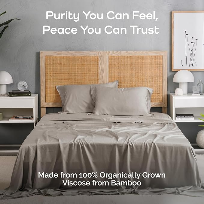Viscose Bamboo Sheets Queen Size 4PC Set - Cooling Bedding for Hot Sleepers with Moisture Wicking Technology - Silky Soft 18 Inch Deep Pocket - Sand 60"x 80"