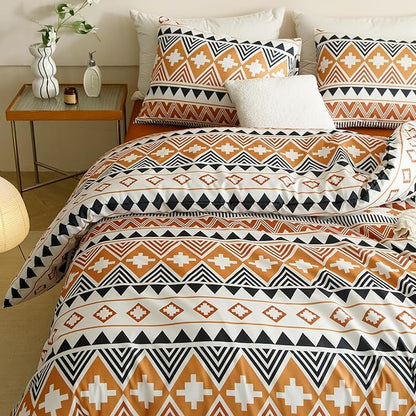 KAREVER Boho Comforter Cal King Aztec Bedding Set Southwest Theme 3 PCs Bohemian Comforter Set Pumpkin White California King Size Comforter (104x96 Inches) with 2 Pillowcases (26x36 inches)