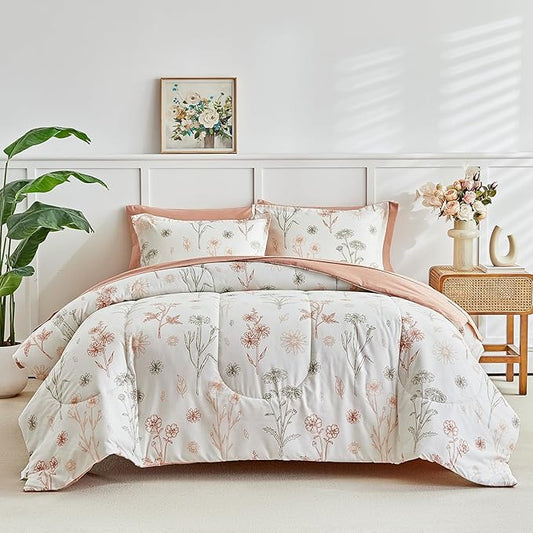 AIKASY Bed in a Bag 7 Pieces - Floral Print - Soft Microfiber, Reversible Bed Comforter Set (1 Comforter, 2 Pillow Shams, 1 Flat Sheet, 1 Fitted Sheet, 2 Pillowcases) (Sea Green, King)…