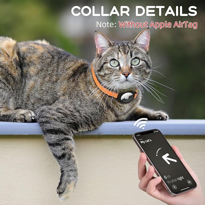 AirTag Cat Collars, Stretchy Collar with AirTag Holder and Bell | Breakaway - Ultra Design Elastic - GPS Tracking Collars - Adjustable Size for Cats & Puppies 7.5-12.5" - (Orange)