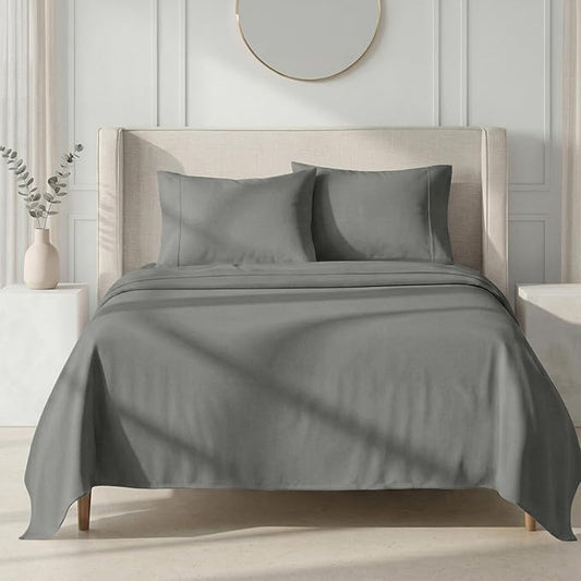 California Design Den King Bed Sheets Set - 1000 Thread Count Sateen, Thick and Natural 100% Cotton Sheets for King Size Bed, Deep Pockets, Durable Bedding Set - Grey