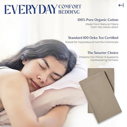 Mayfair Linen 100% Organic Cotton Percale Pillow Cases Queen/Standard Size Set of 2 - Percale Pillowcovers Standard/Queen (Taupe), Soft Cooling Pillow Case for Sleeping, Cotton Pillowcases