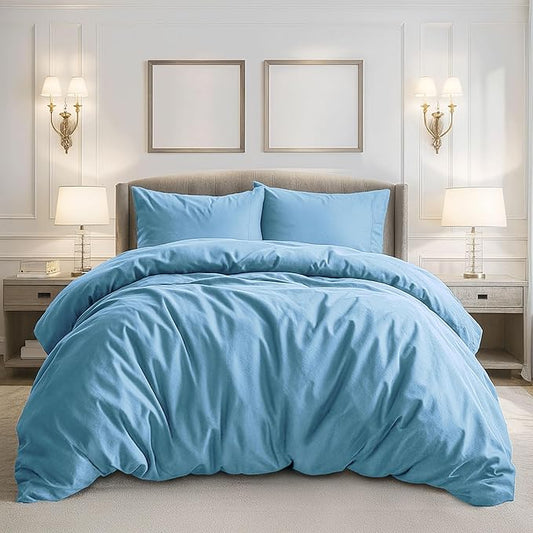 Pure Bedding Duvet Cover Queen Size - 3 Pieces Extra Soft Bedding Set, Includes 1 Duvet Cover 90x90 Inches with Zipper Closure & 2 Pillow Shams, Comforter Not Included, Sky Blue
