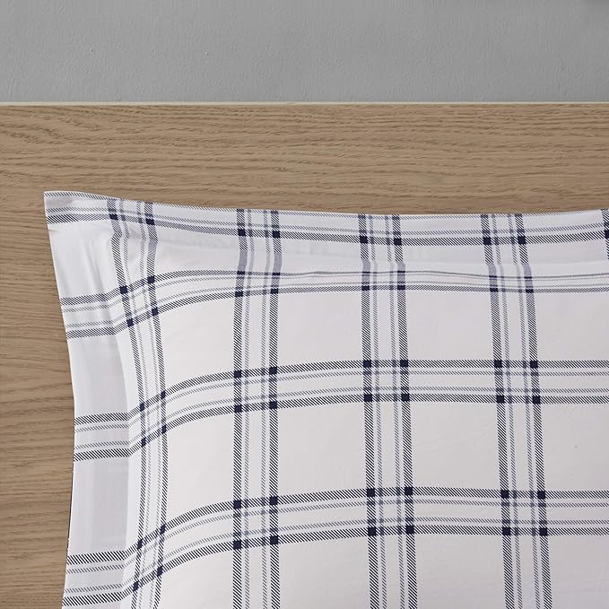 Madison Park Essentials Cozy Bed in A Bag - Reversible Comforter with Complete Sheet Set, Casual Plaid Cabin Design, All Season Cover, Decorative Pillow, Patrick Plaid Navy King(104"x92") 8 Piece