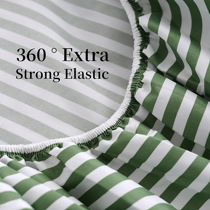 Best Season Bed Sheet Set 3 Piece -Twin Size-Soft Durable Microfiber Bedding Sheet Set,Deep Pocket,Stain,Fade & Wrinkle Resistant Green and White Pinstripe (Stripe Grass Green)