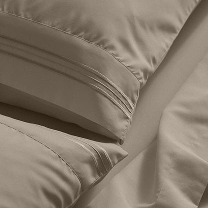 Mellanni California King Sheet Set - 6-Piece Iconic Collection Bedding, (Including 4 Pillowcases), 21-Inch Extra Deep Pocket, Easy Care, Ultra Soft, Cooling Sheets, Brushed Microfiber - Tan