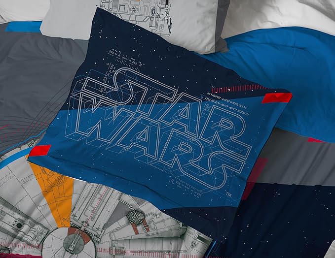 Jay Franco Kids Comforter Set Includes Sheets and Pillow Covers - Soft and Cozy Bed Set for Stylish Room Decor, Dark Blue - Star Wars, 7 Piece Full Bedding