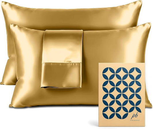 Pure Bedding Satin Pillowcase 2 Pack - King Size (20"x40", Gold) - Silky Pillow Cases for Hair and Skin - Satin Pillow Covers with Envelope Closure - Extra Soft Premium Microfiber