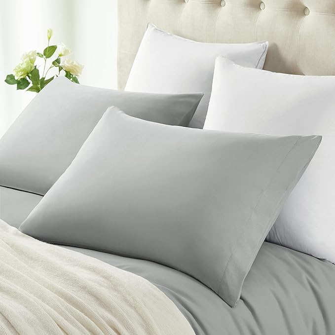 MILVOWOC 2Pcs Brushed Microfiber Queen Pillowcases - 20 x 30 Inch, Silver Pillow Case Set Non Slip Envelope Pillow Cover with Moisture Absorption and Anti-Wrinkle