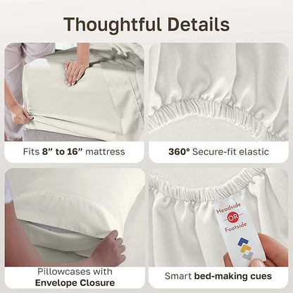 California Design Den 6-Pc King Size Sheet Set with 4 Pillowcases - Soft 400 Thread Count 100% Cotton Sheets, Sateen Weave, Deep Pocket Bedsheets Set - Ivory (Pale Tone)
