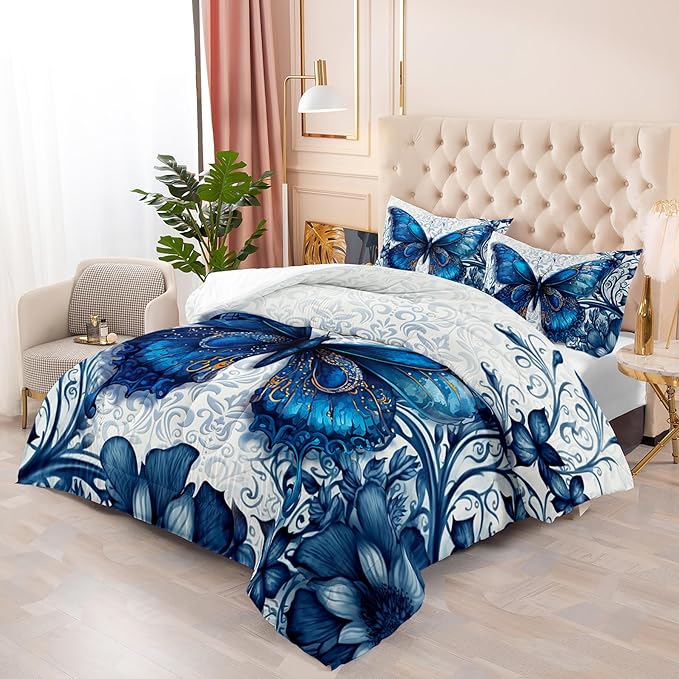 Queen Size Boho Butterfly Bedding Set for Girls - Dreamy Comforter, Decorations for Bedroom