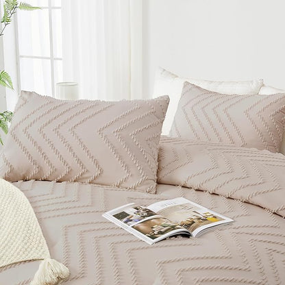 Andency Linen Comforter Set King Size, Boho Soft Warm Tufted Bedding Comforter Sets for King Size Bed, 3 Pieces Aesthetic Chevron Farmhouse Cute Bohemian Textured Bedding Set