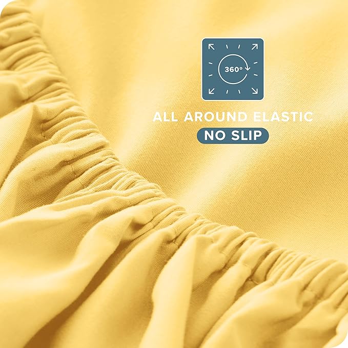 Bare Home Split Head Flex King Sheet Set - 1800 Ultra-Soft Microfiber Bed Sheets - Double Brushed - Deep Pockets - Easy Fit - 4 Piece Set - Bedding Sheets & Pillowcases (Lemon Drop)