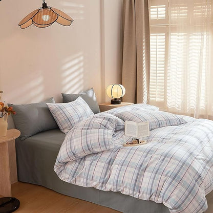 EAVD Colorful Gingham Duvet Cover Full Soft Washed Cotton Chic Grid Plaid Duvet Cover with 2 Pillowcases Modern Grid Checkered Bedding Set for Boys Girls Women Men Farmhouse Gingham Bedding Set