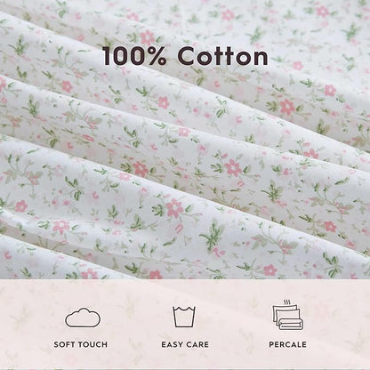 Laura Ashley - Twin Sheets, Cotton Percale Bedding Set, Lightweight & Breathable Home Decor (Evie Pink, Twin)