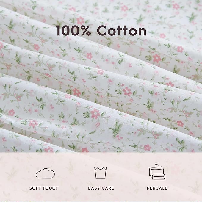Laura Ashley - King Sheet Set, Crisp & Cool Sheets w/a Naturally Smooth Cotton Percale Feel, Deep Pocket, Bed Sheets with Matching Pillowcases & Fitted Sheet (Heirloom Ditzy Blue)