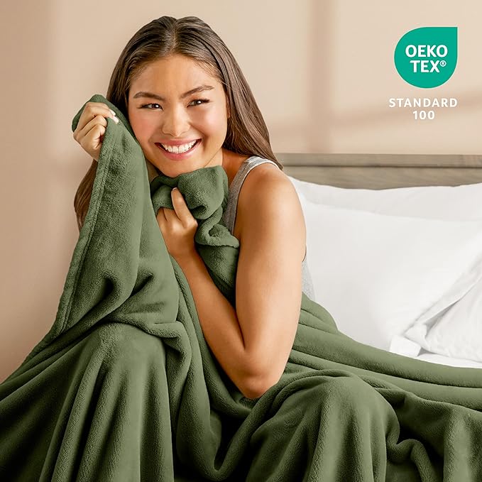 Bare Home Fleece Blanket - Throw/Travel - Ultra-Soft Lightweight for Bed, Sofa, and Couch - Luxury Microplush - Cozy Warm Blanket (Throw/Travel, Cypress)