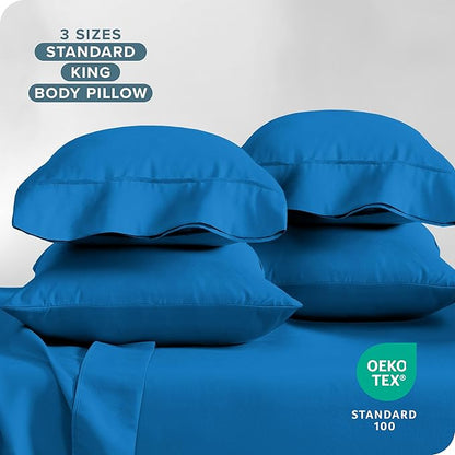 Bare Home Microfiber Bulk Pillow Cases - King Set of 4 - Cooling Pillowcases - Double Brushed - Medium Blue Pillowcases 4 Pack - Easy Care (King - 4 Pack, Medium Blue)