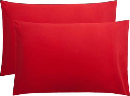 FLXXIE Pillow Cases Queen, Soft Microfiber Pillow Covers with Envelope Closure, Wrinkle Resistant Pillowcases, 2 Piece Set, 20x30, Red