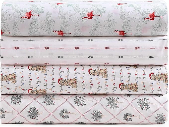 Tommy Bahama - Queen Size Sheet Set, Crisp & Cool Cotton Percale Bedding with a Smooth Lightweight Feel, 4 Piece Holiday Bed Sheets with Matching Pillowcases (Wrapped Up Red)
