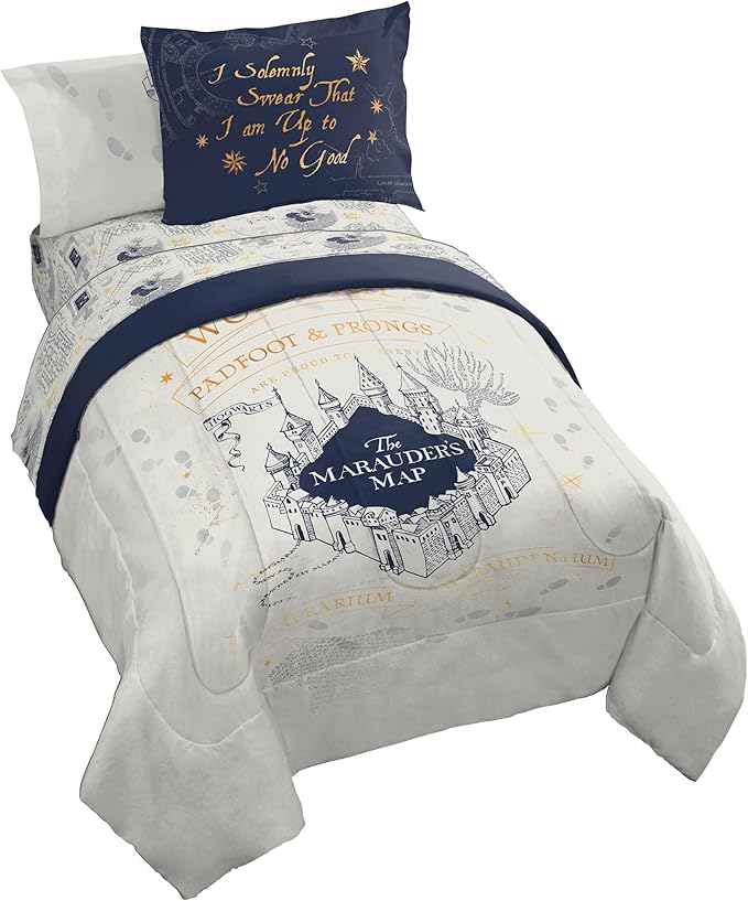 Jay Franco Kids Comforter Set Includes Sheets and Pillow Covers - Soft and Cozy Bed Set for Stylish Room Decor, Beige - Harry Potter, 5 Piece Twin Size Bedding