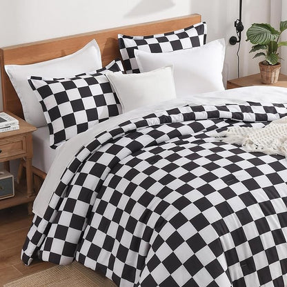 Andency Checkered Comforter Twin(66x90Inch), Black White Plaid Gingham Buffalo Grid Bedding Comforter Sets for Boys Kids Teens, 2 Pieces Lightweight Polyester Geometric Preppy Bed Set
