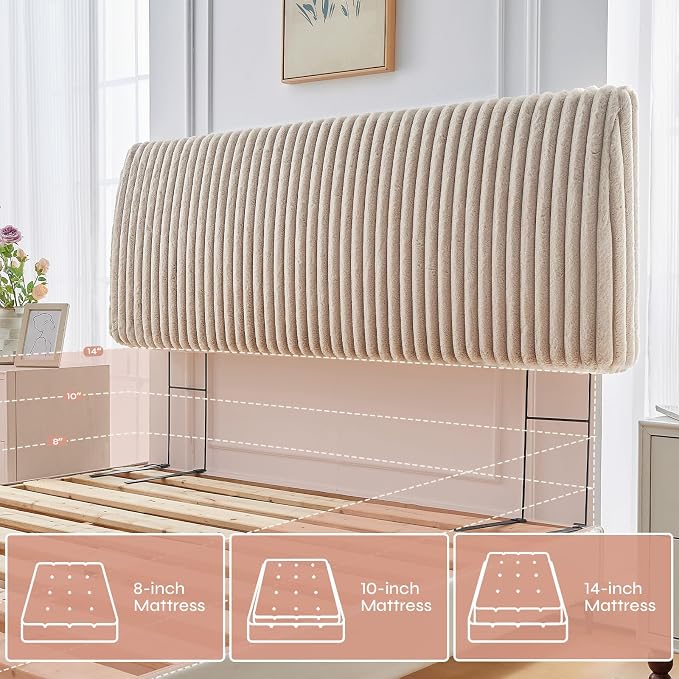 4.7" Upholstered Modern Headboard for Queen Size Bed, Height Adjustable and Ergonomic Headboard, Easy Assemble, Sturdy and Durable, Faux Rabbit Fur, Light Camel