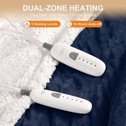 Electric Blanket Queen Size Heated Blanket 90''X84'' - Fleece Heating Blankets Washable with 5 Heating Level & 10 Hour Auto Off Dual Zone Control Heated Blankets for Winter, Great Gift Ideas